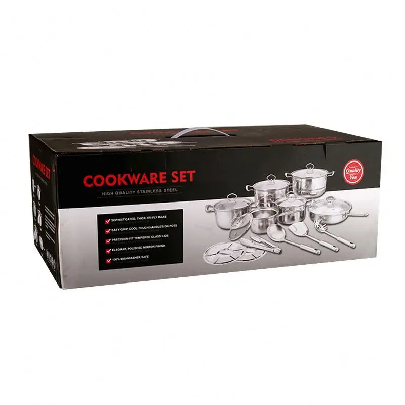 In Stock Eco-Friendly Sustainable 18Pcs Stainless Steel Iron Kitchen Cookware Set Cooking Pots Pans Glass Lid Kitchen