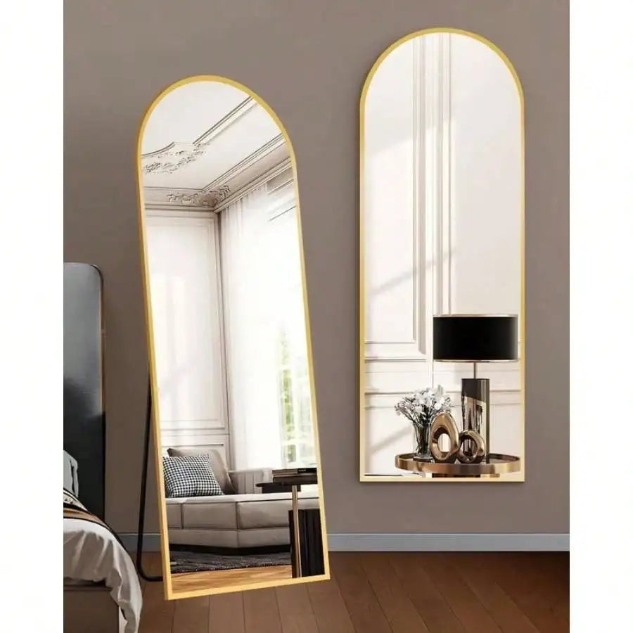 Arched Full Length Mirror Floor Mirror Wall Mounted Gold 59x16.2 Inch Elegant Home Decor Stylish Reflection