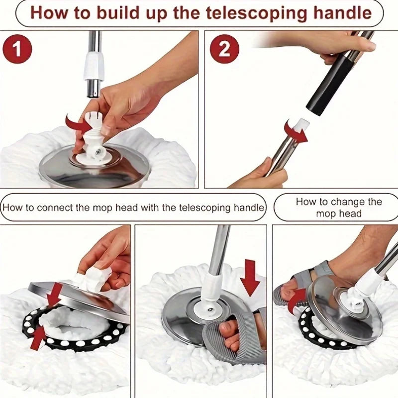 Heavy‑Duty Spin Mop & Bucket System – 360° Rotating Floor Cleaner with Adjustable Handle & 3 Mop Heads