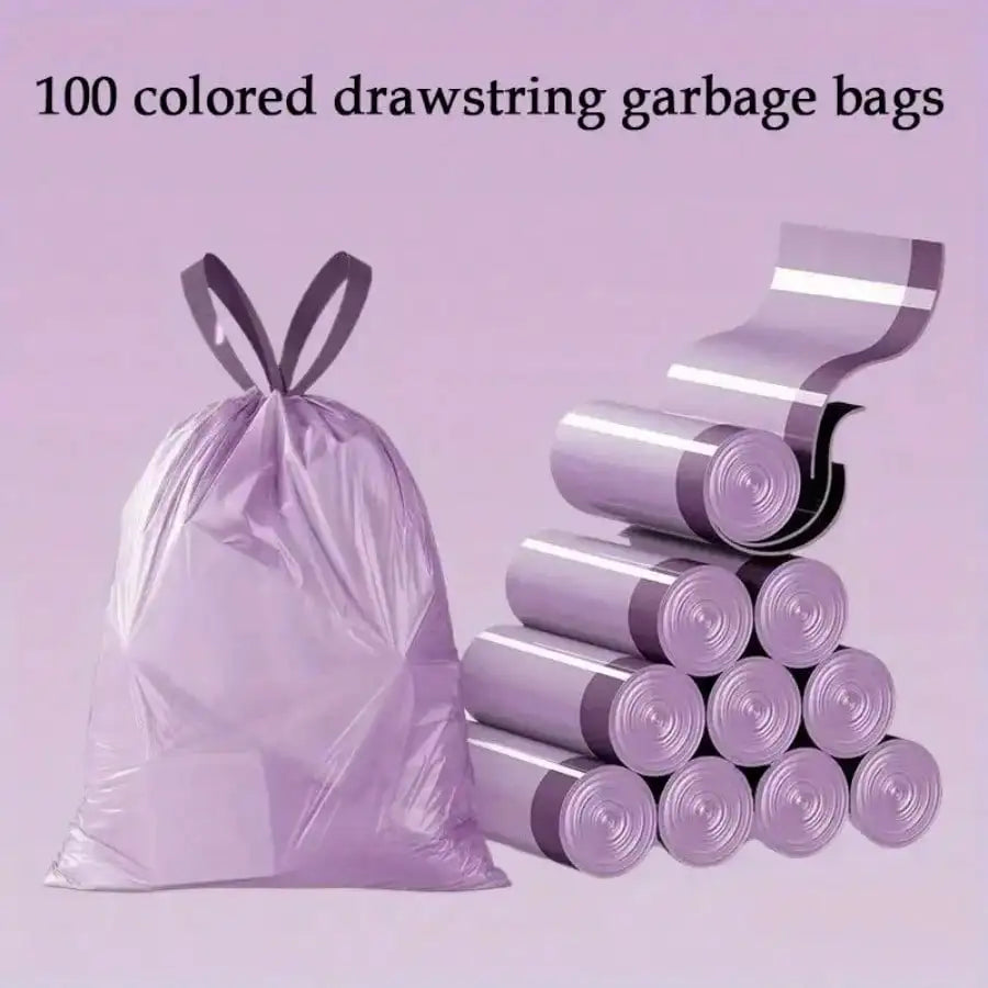 100pcs Household Portable Trash Drawstring Bags, Party Purple Trash Bags