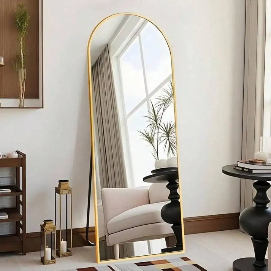 Arched Full Length Mirror Floor Mirror Wall Mounted Gold 59x16.2 Inch Elegant Home Decor Stylish Reflection