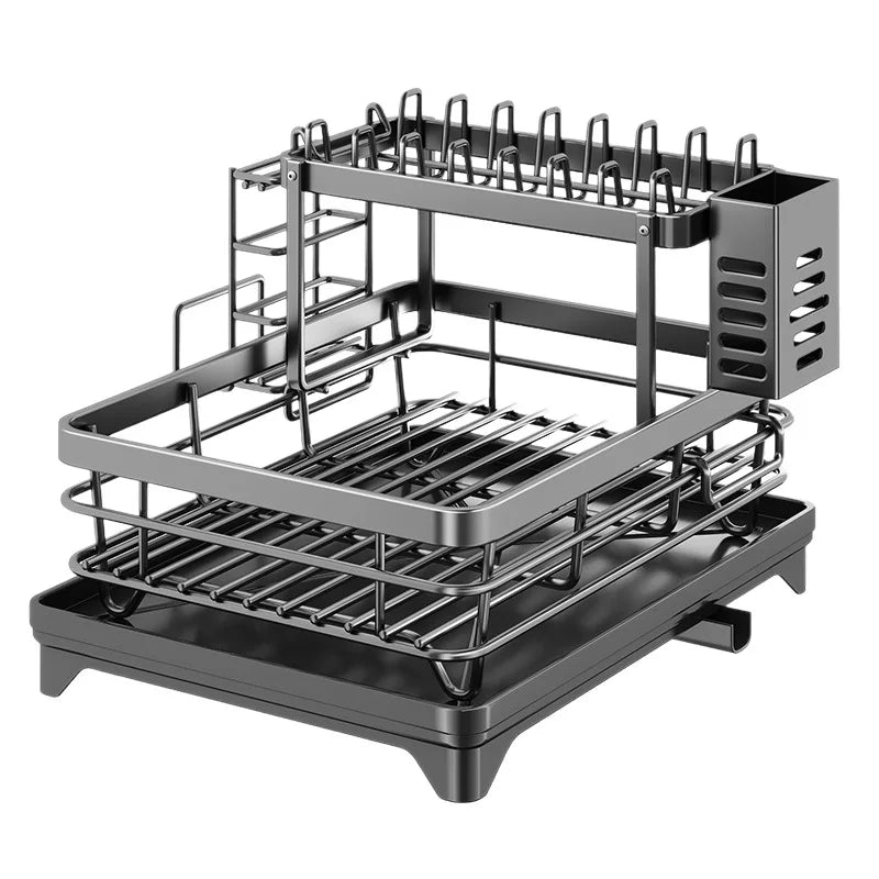 Adjustable Stainless Steel Dish Rack – Over Sink Plate Drainer with Drainboard, 304 Grade