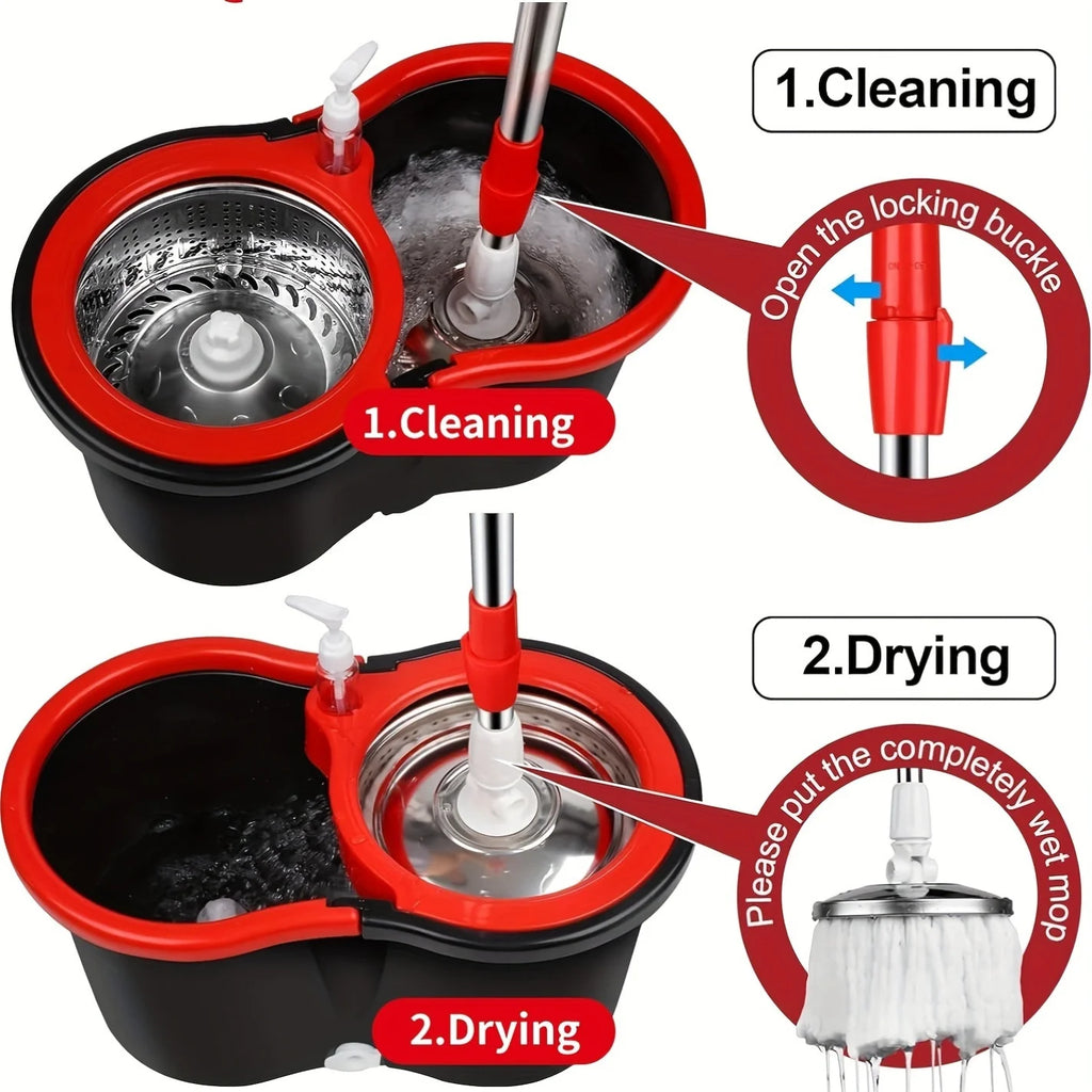 Heavy‑Duty Spin Mop & Bucket System – 360° Rotating Floor Cleaner with Adjustable Handle & 3 Mop Heads