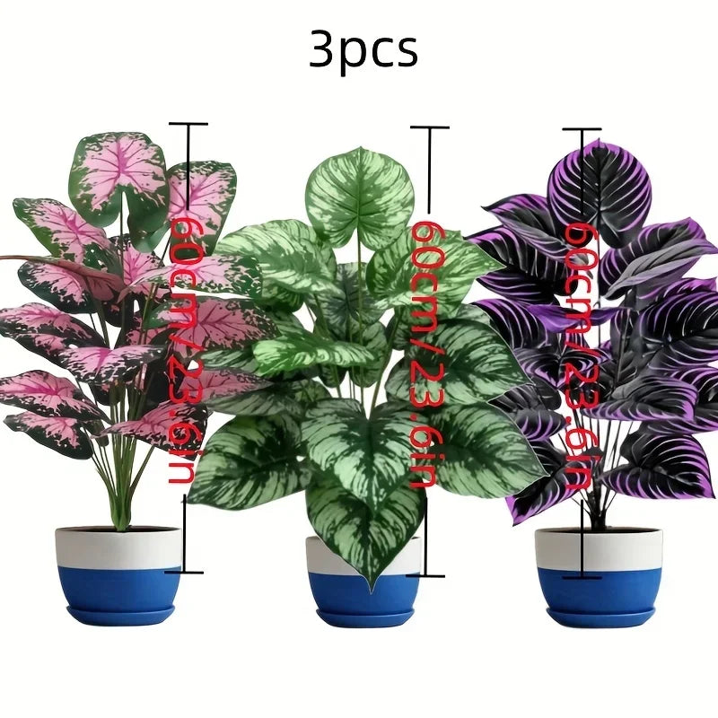 3pcs 60cm  Large Artificial Green Plant Set Garden Decoration 36 Leaves Simulated Bonsai Potted Decor Home Room Party Wedding