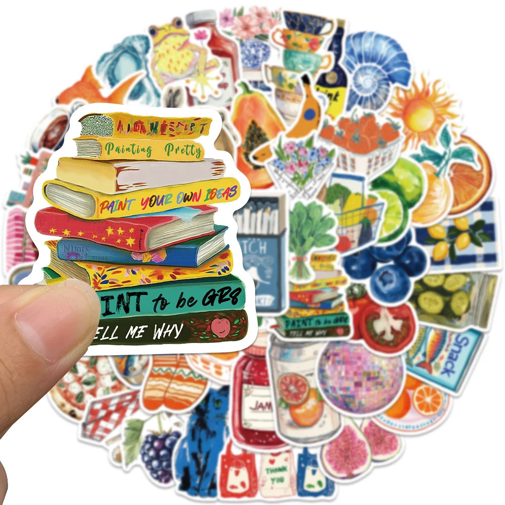 50pcs Vintage Painting Stickers Art Stickers Cartoon Graffiti Decal DIY Scrapbook Journal Luggage Skateboard Decorative Stickers