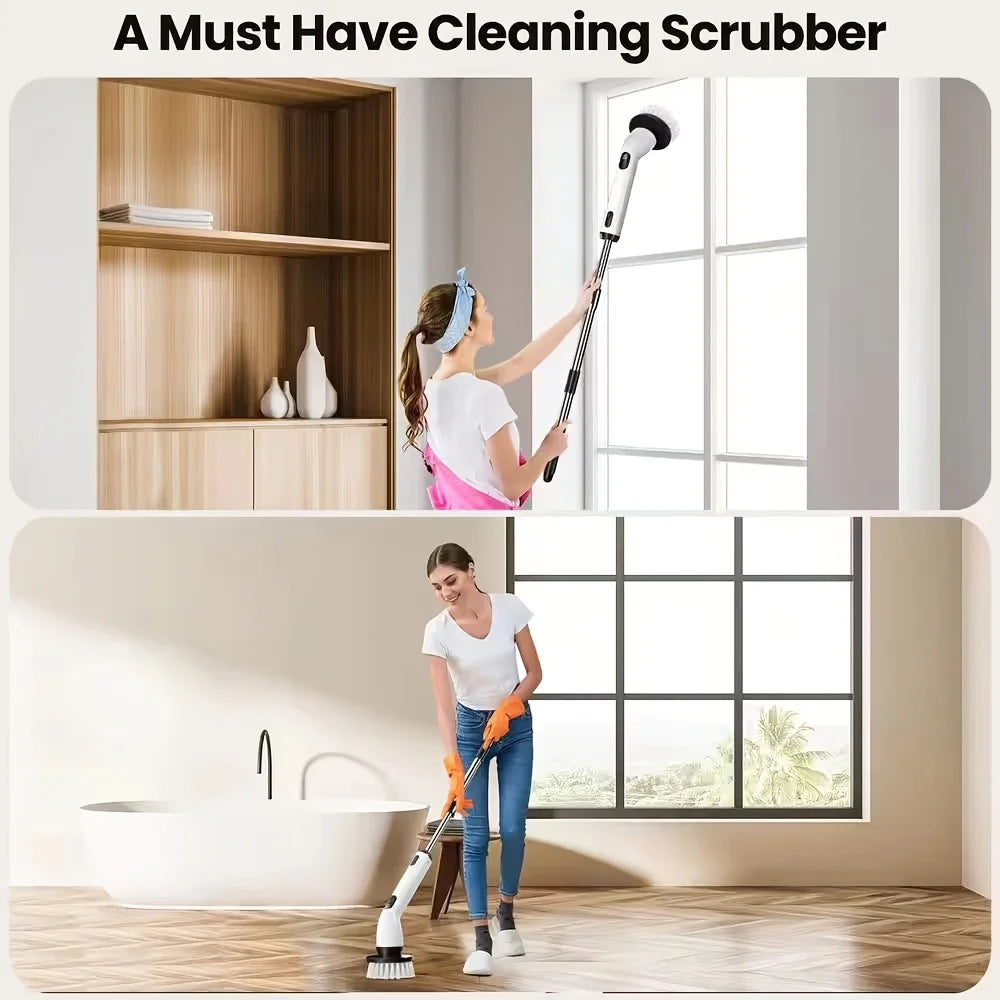 9-in-1 USB Rechargeable Electric Cleaning Brush Telescopic Handle 8 Brush Heads Multi-Surface Cleaner for Home Car