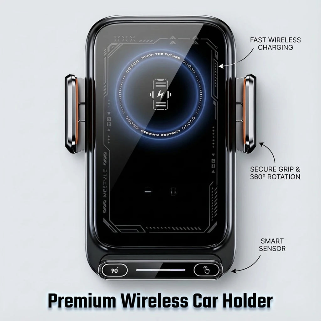 Car Phone Charger Phone Holder 15W Wireless & Wired Charger Auto Sensing One-Touch Release and Rotation Qi FCC ROHS Certified