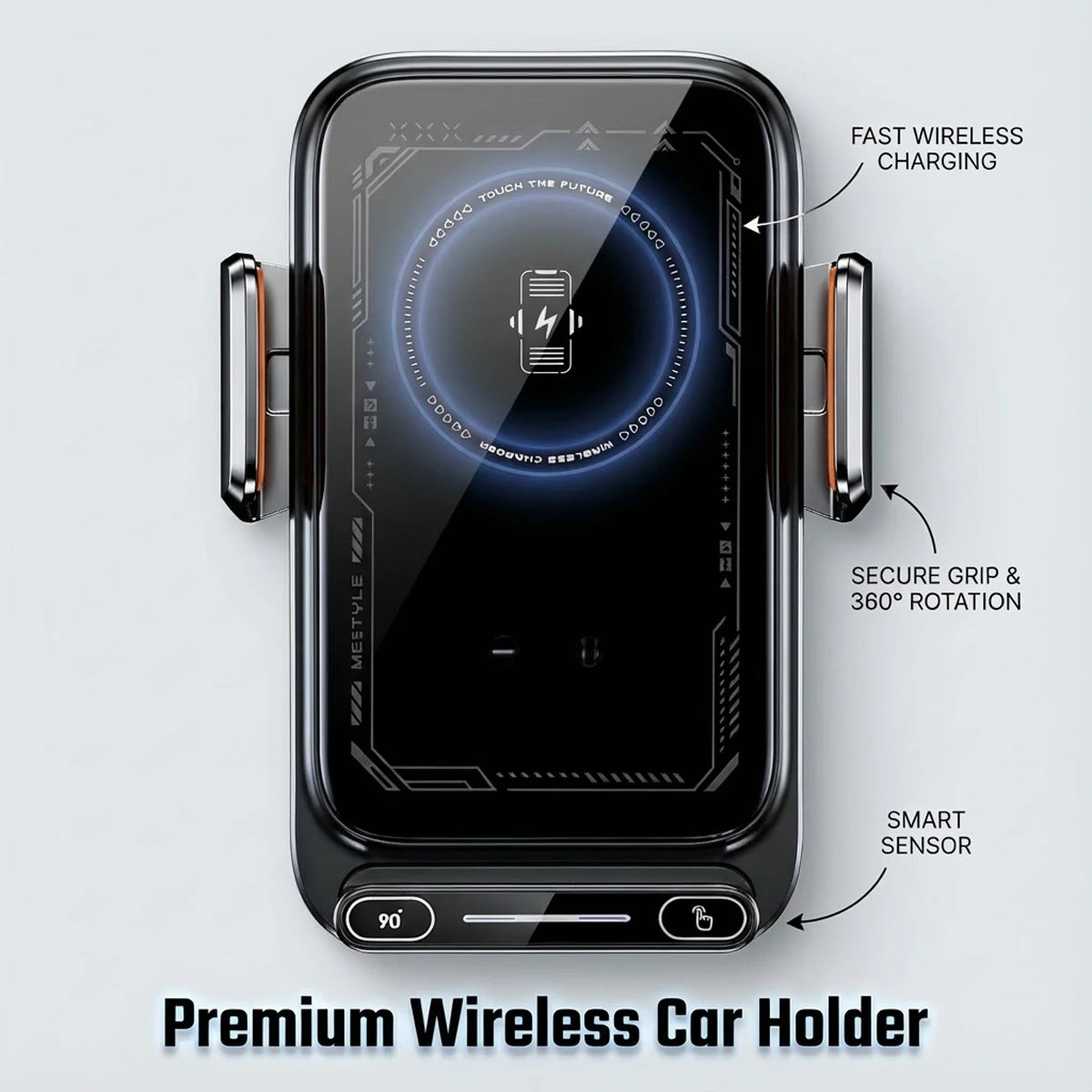 Car Phone Charger Phone Holder 15W Wireless & Wired Charger Auto Sensing One-Touch Release and Rotation Qi FCC ROHS Certified